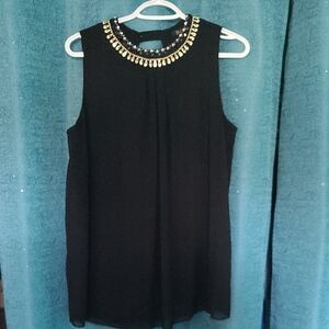 Black Sleeveless Top with Gold And Crystal Embellishments